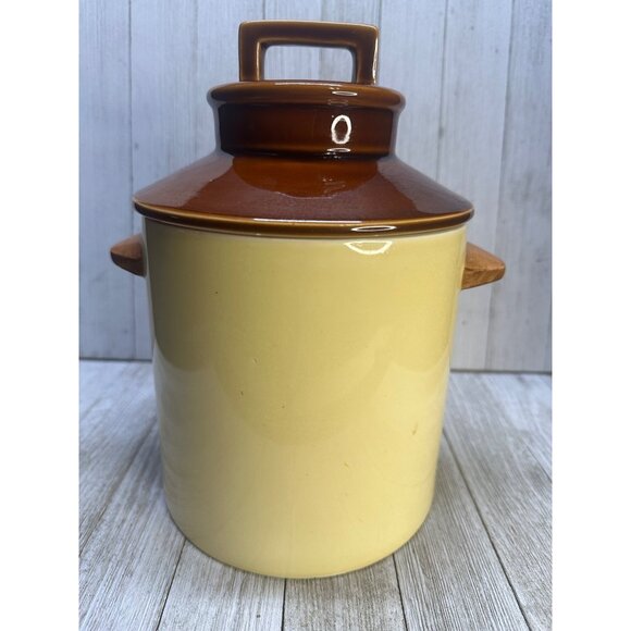 Vtg Pot Belly Stove Design Ceramic Cookie Jar Cannister with Brown Lid 9" Tall - Picture 3 of 10